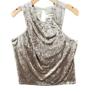 Anthropologie Porridge Jessie Halter Top S Beige Crushed Velvet Evening Glamour